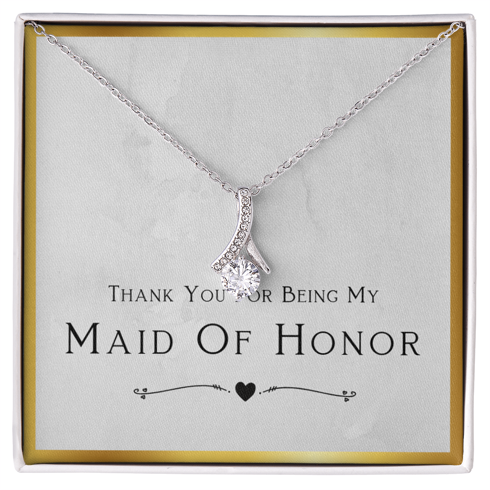 Best Gifts 305-Alluring Beauty Necklace for Maid of Honor with CZ Ribbon Pendant