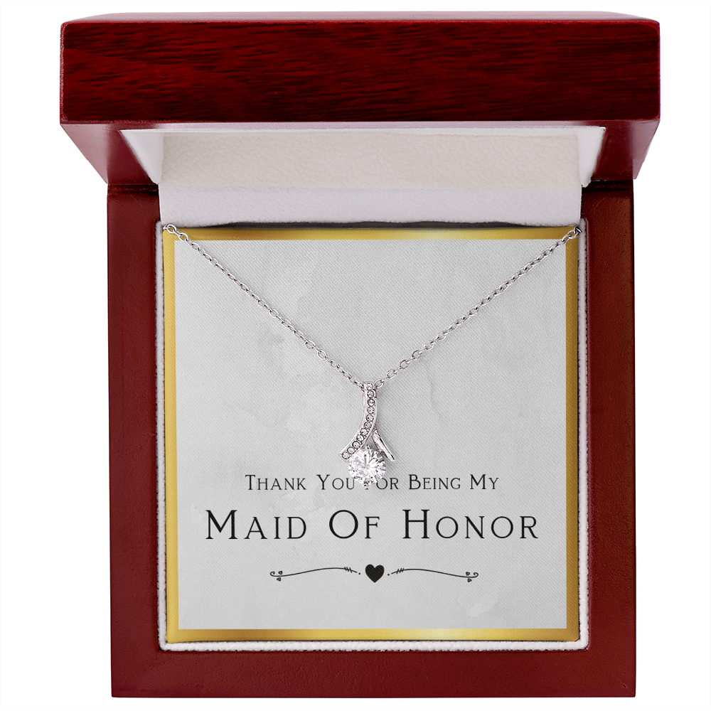Best Gifts 305-Alluring Beauty Necklace for Maid of Honor with CZ Ribbon Pendant