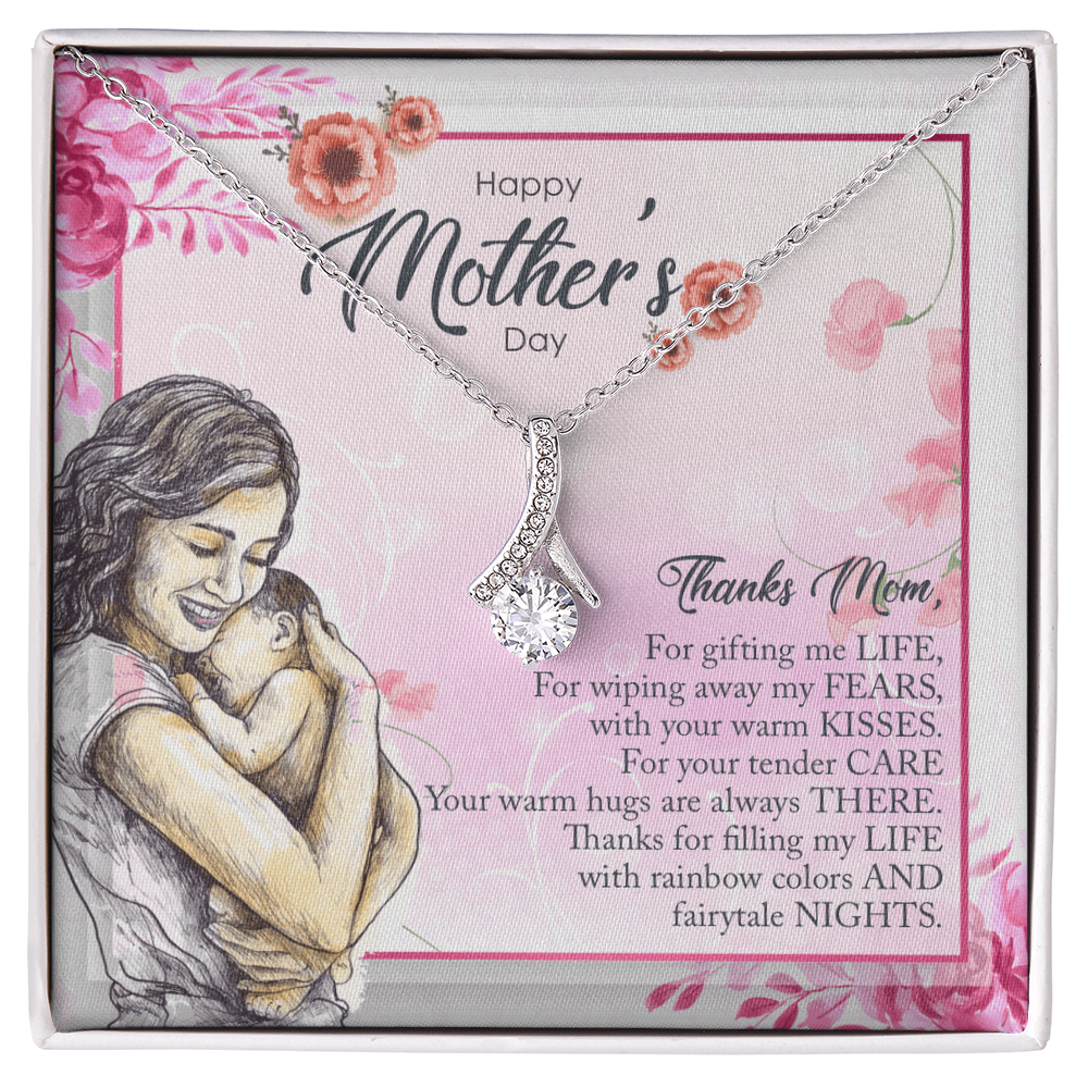 Best Gifts 305-Alluring Beauty Necklace for Mom Cubic Zirconia Ribbon Pendant