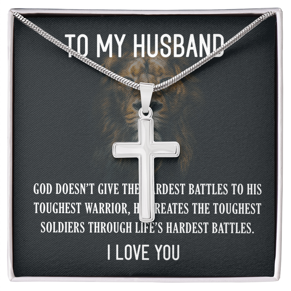 Best Gifts 305-Artisan Cross Necklace for Husband – "Hardest Battles" Message Gift