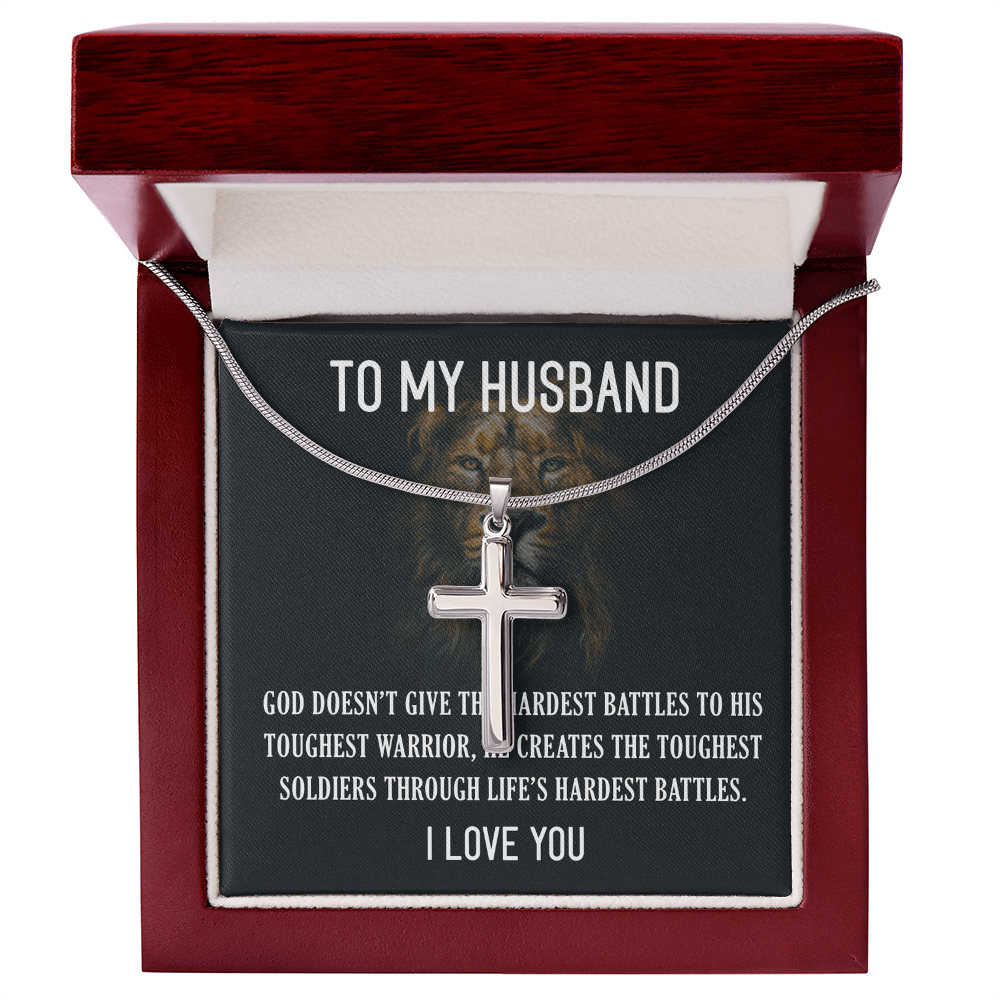 Best Gifts 305-Artisan Cross Necklace for Husband – "Hardest Battles" Message Gift