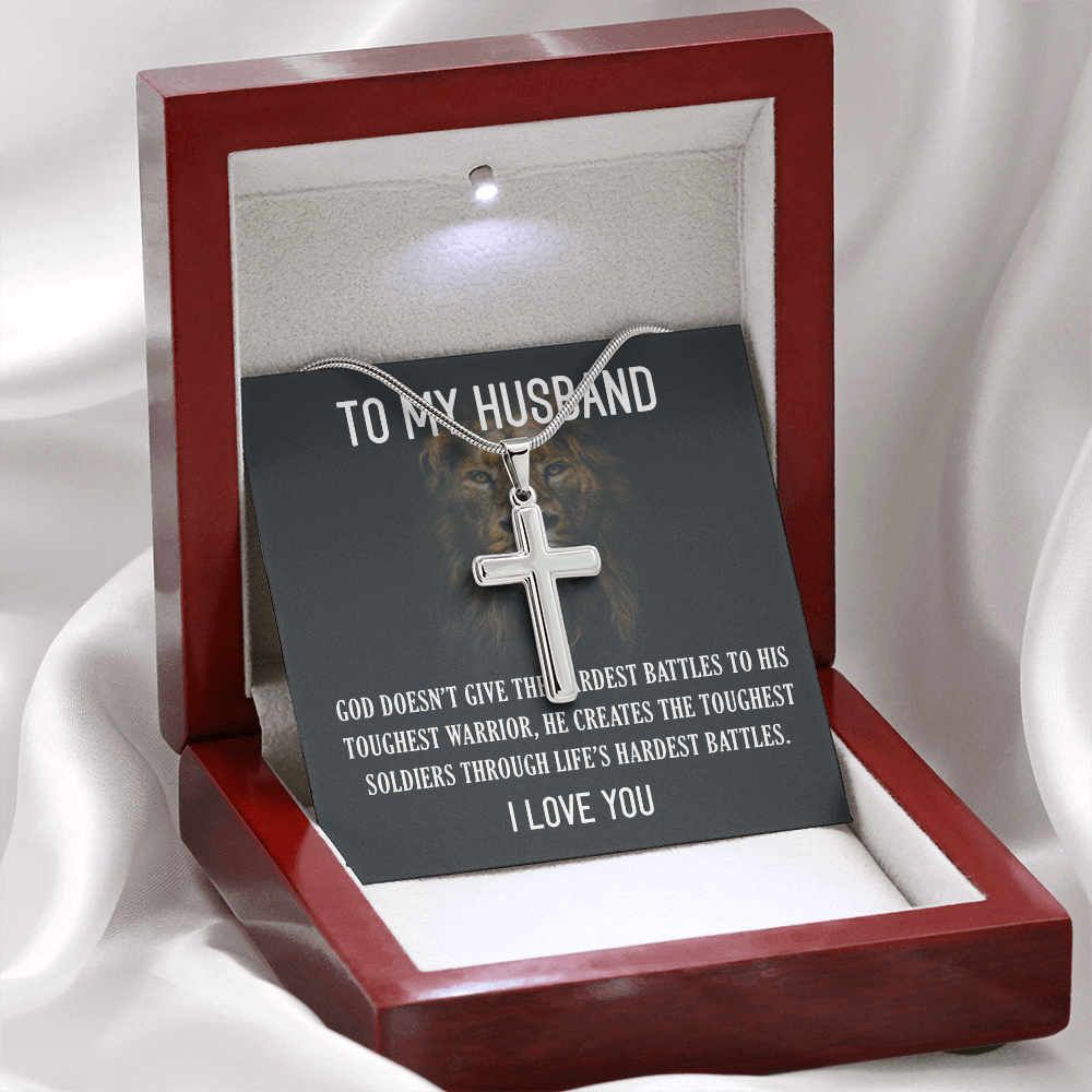 Best Gifts 305-Artisan Cross Necklace for Husband – "Hardest Battles" Message Gift