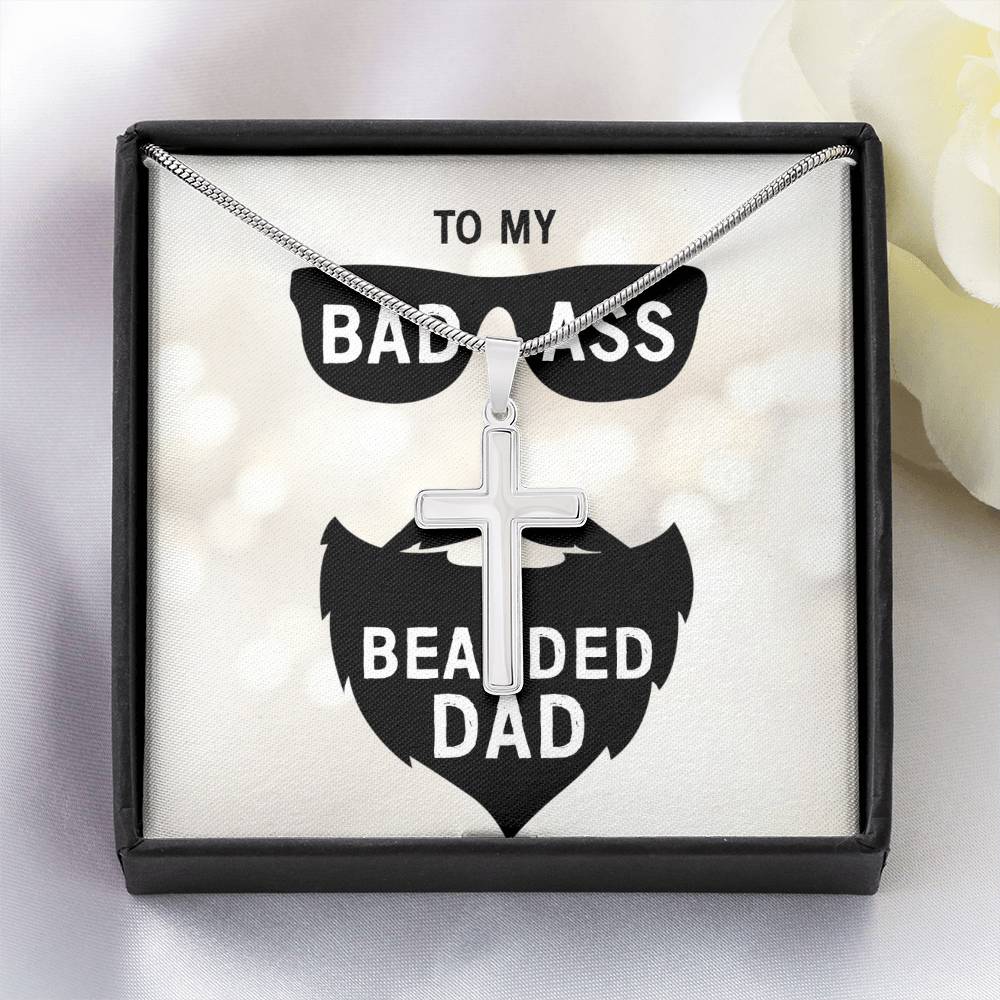 Best Gifts 305-Badass Bearded Dad Cross Necklace – Faith Gift for Him