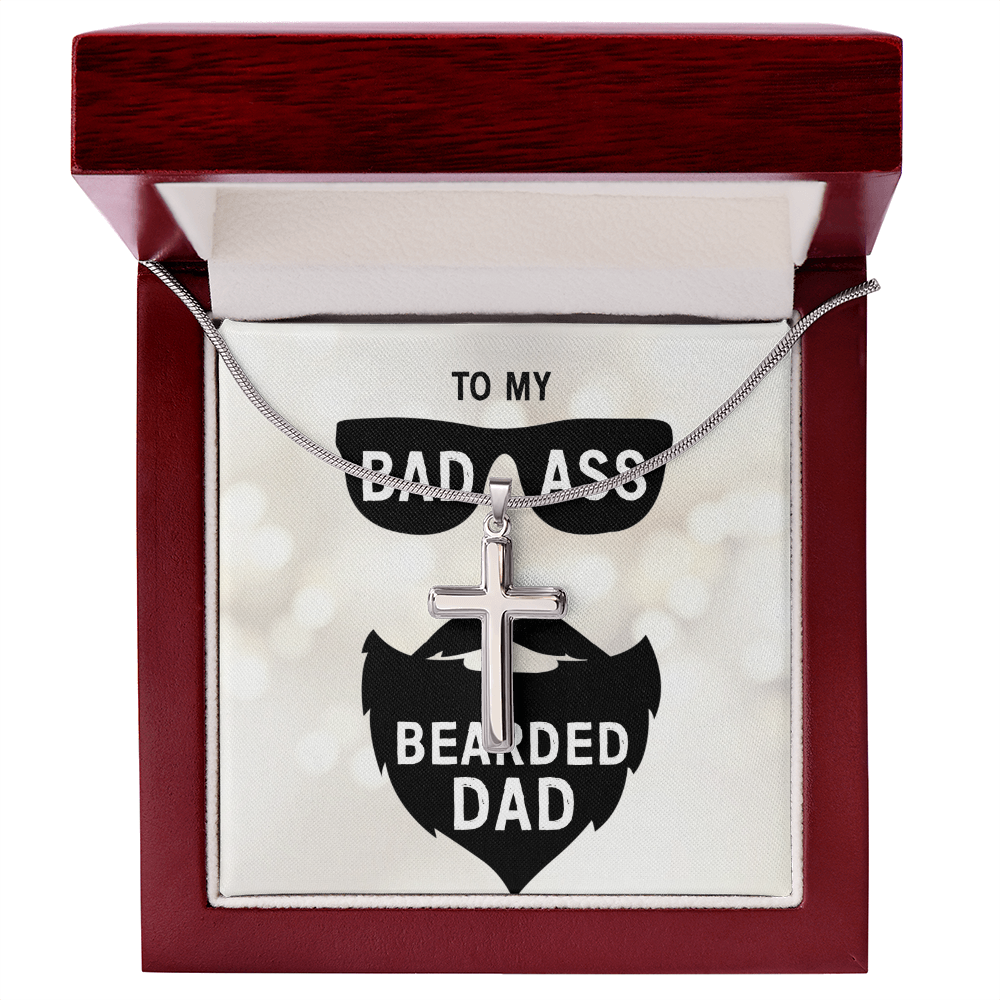 Best Gifts 305-Badass Bearded Dad Cross Necklace – Faith Gift for Him