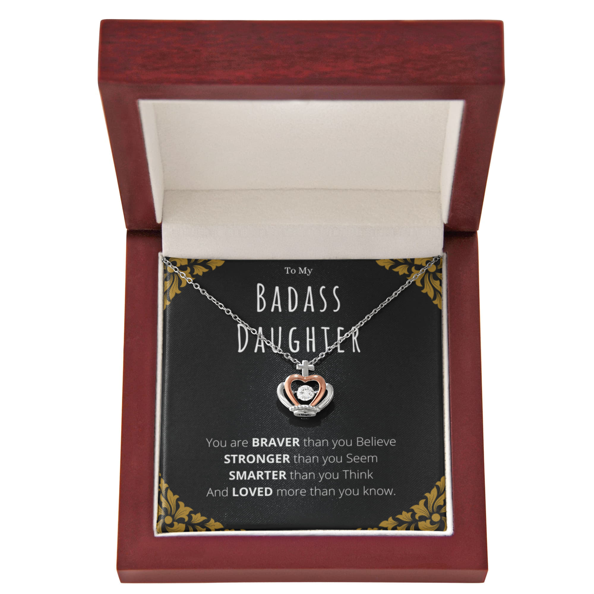Best Gifts 305-Badass Daughter Crown Pendant Necklace Gift from Parents