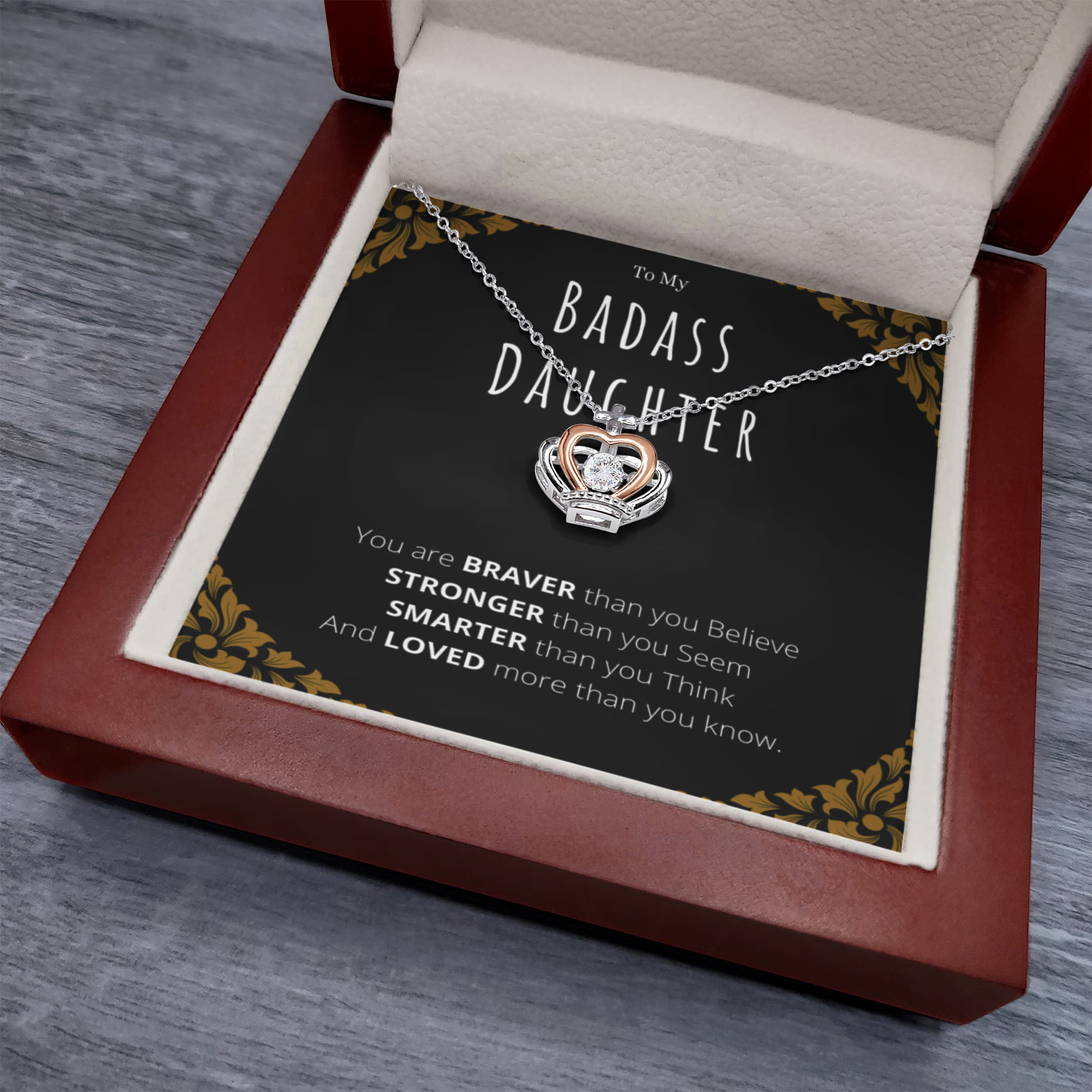 Best Gifts 305-Badass Daughter Crown Pendant Necklace Gift from Parents