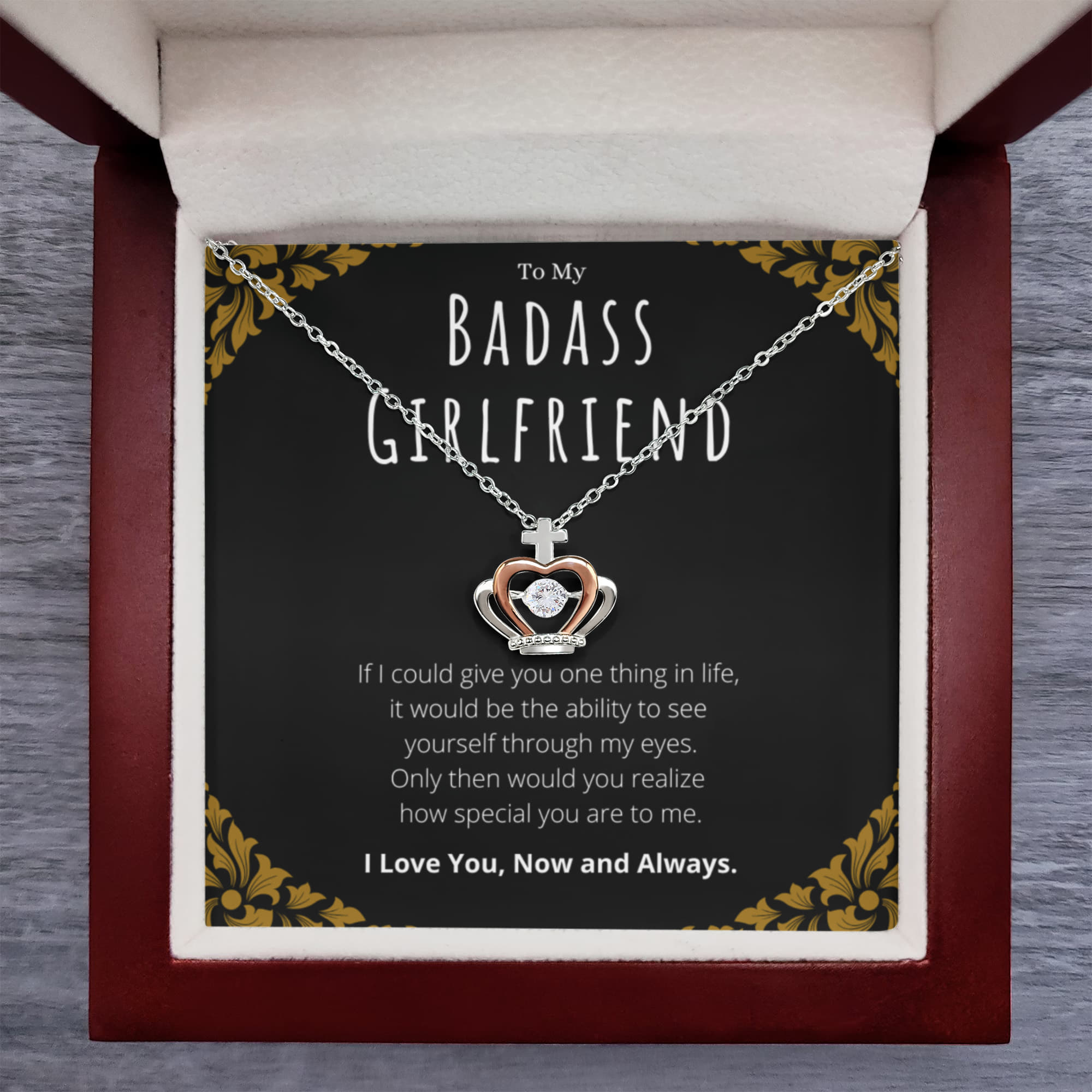 Best Gifts 305-Badass Girlfriend Crown Pendant Necklace Gift from Boyfriend