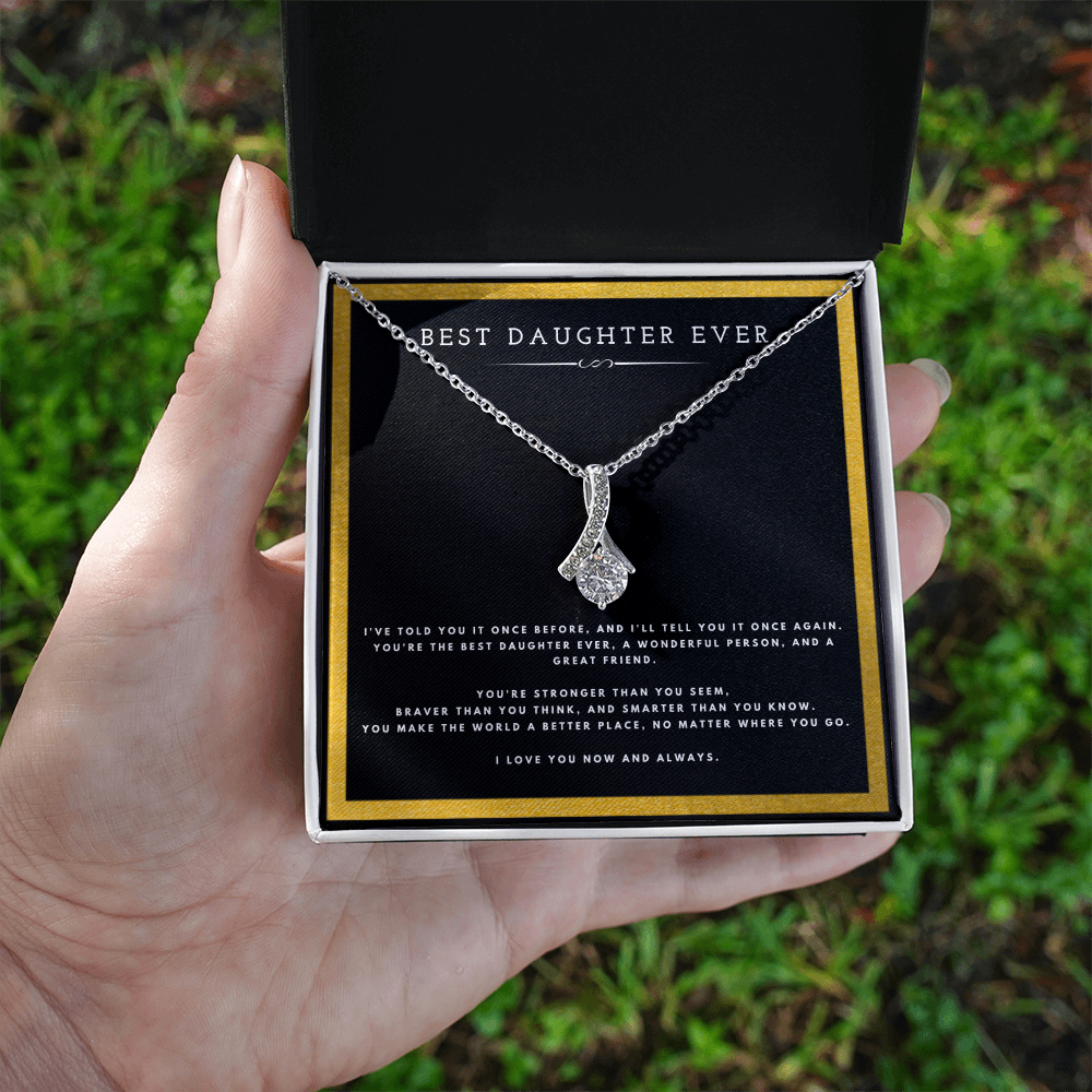 Best Gifts 305-Best Daughter Ever Alluring Beauty Necklace with Quote Card from Mom or Dad