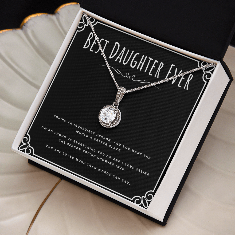 Best Gifts 305-Best Daughter Ever Necklace Gift – CZ Pendant for Daughter