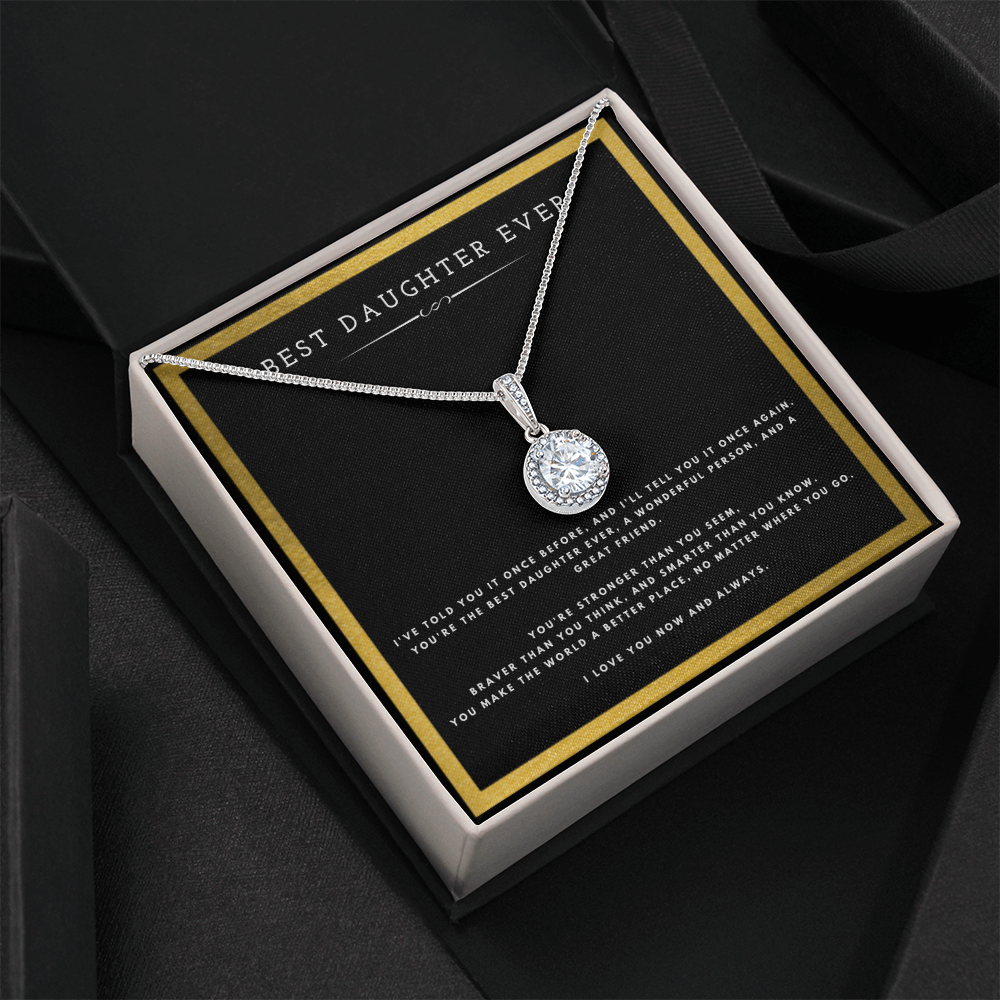Best Gifts 305-Best Daughter Ever Necklace Gift White Gold CZ Pendant from Mom or Dad