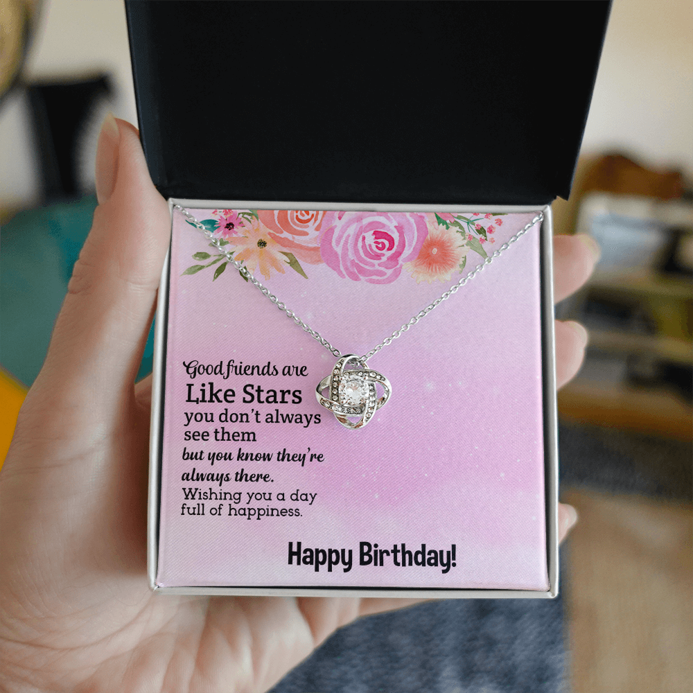 Best Gifts 305-Best Friend Birthday Necklace Gift for Her Love Knot Pendant with Star Quote Card