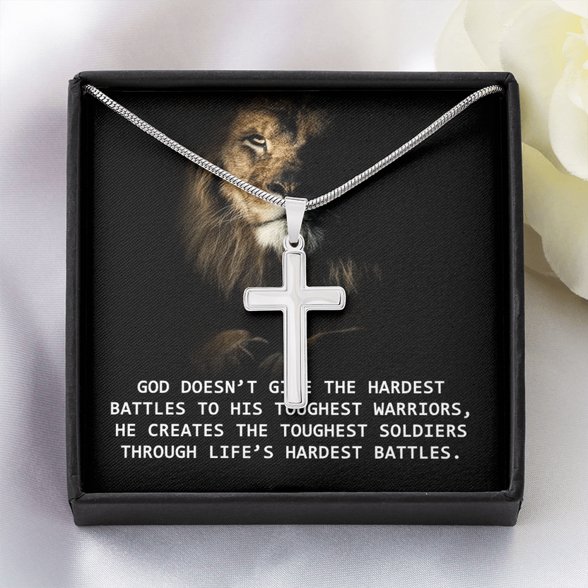 Faith Warrior cross necklace in the black Standard Box