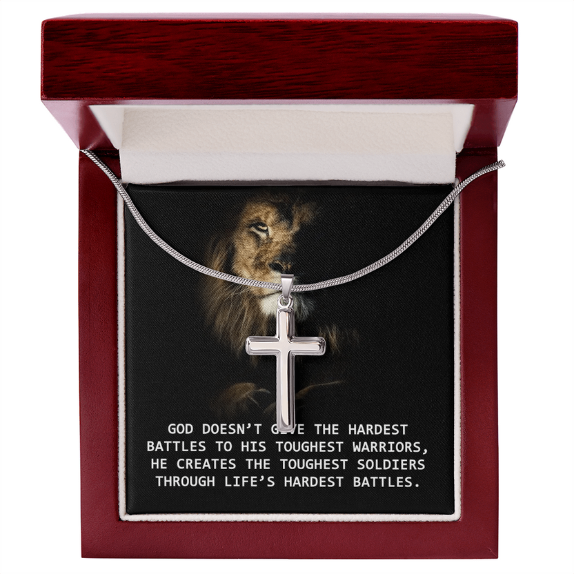 Faith Warrior cross necklace in the wood-look Luxury Box