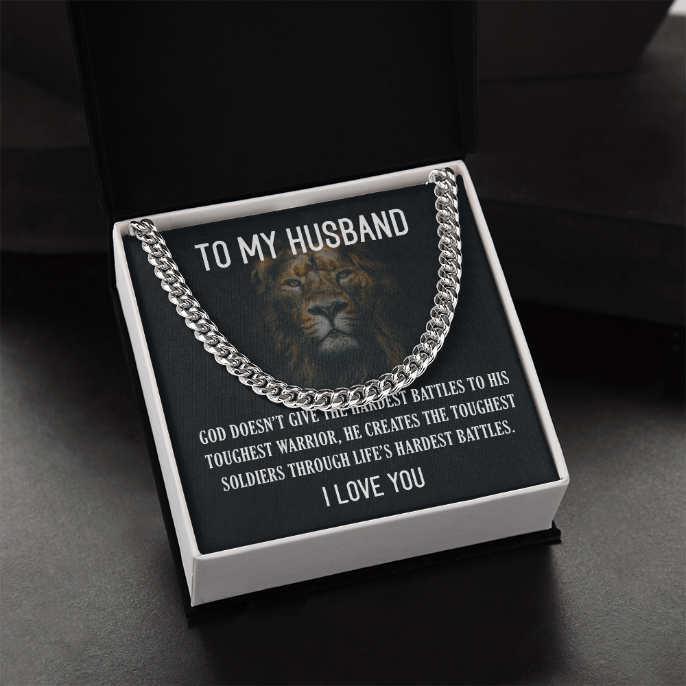 Best Gifts 305-Cuban Link Chain Necklace for Husband – "Hardest Battles" Message Gift