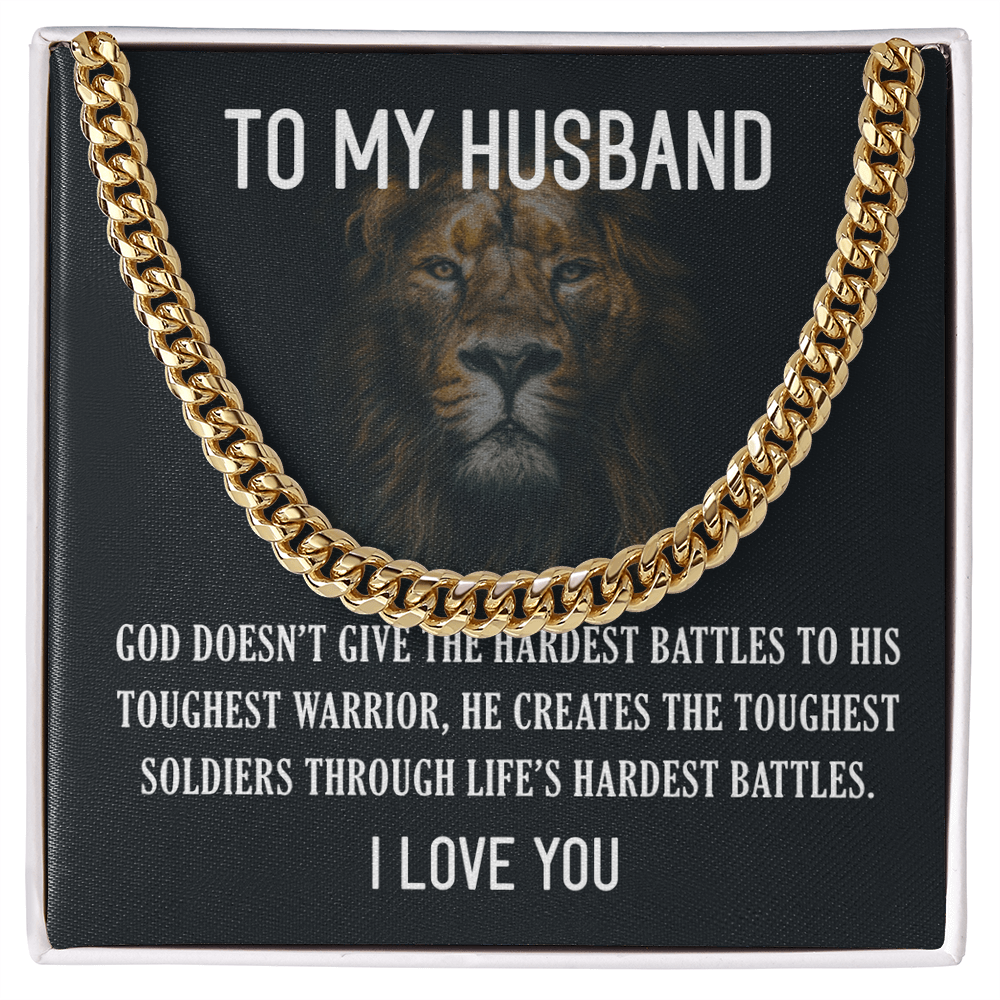 Best Gifts 305-Cuban Link Chain Necklace for Husband – "Hardest Battles" Message Gift