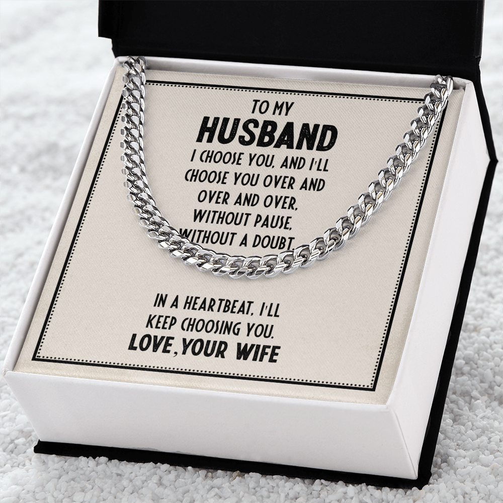 Best Gifts 305-Cuban Link Chain Necklace for Husband – "I Choose You" Message Card Gift