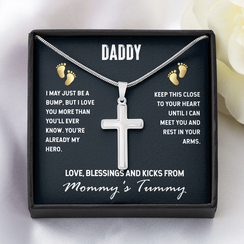 Best Gifts 305-Daddy Cross Necklace with Snake Chain Gift from Baby Bump Faith Keepsake