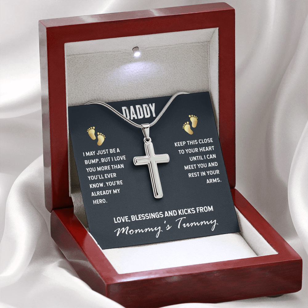 Best Gifts 305-Daddy Cross Necklace with Snake Chain Gift from Baby Bump Faith Keepsake