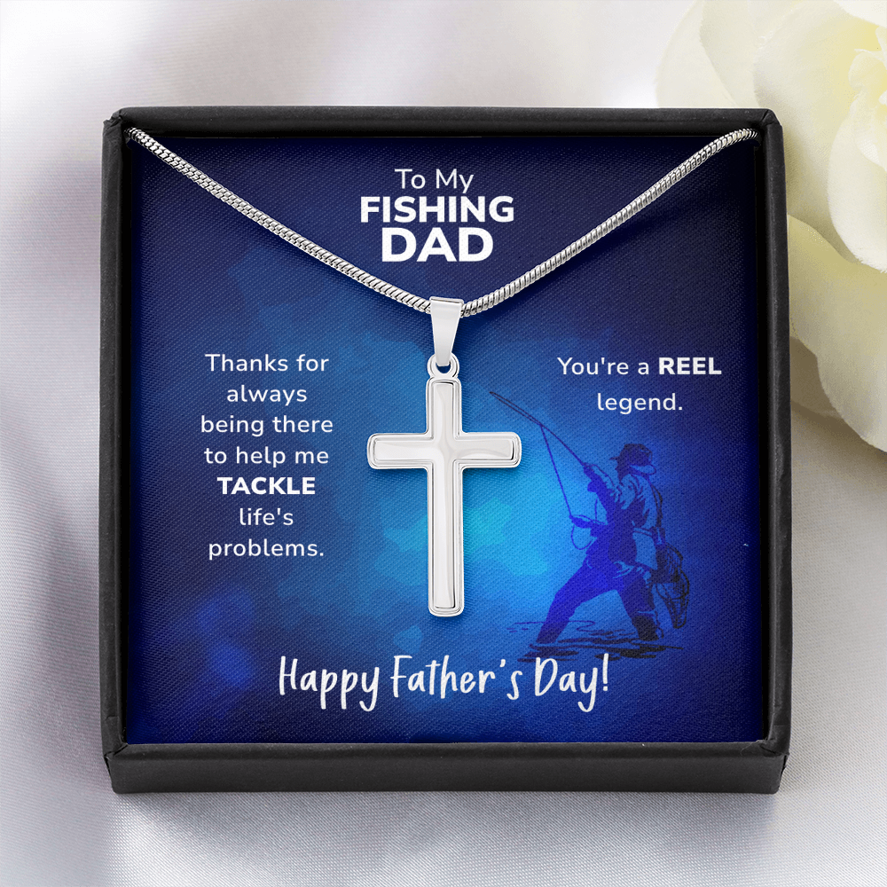 Best Gifts 305-Fishing Dad Cross Necklace Father’s Day Gift