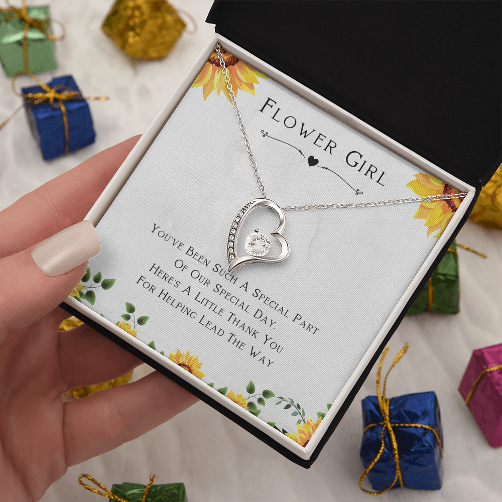 Best Gifts 305-Flower Girl Forever Love Necklace Heart Pendant with CZ Crystal Thank You Gift