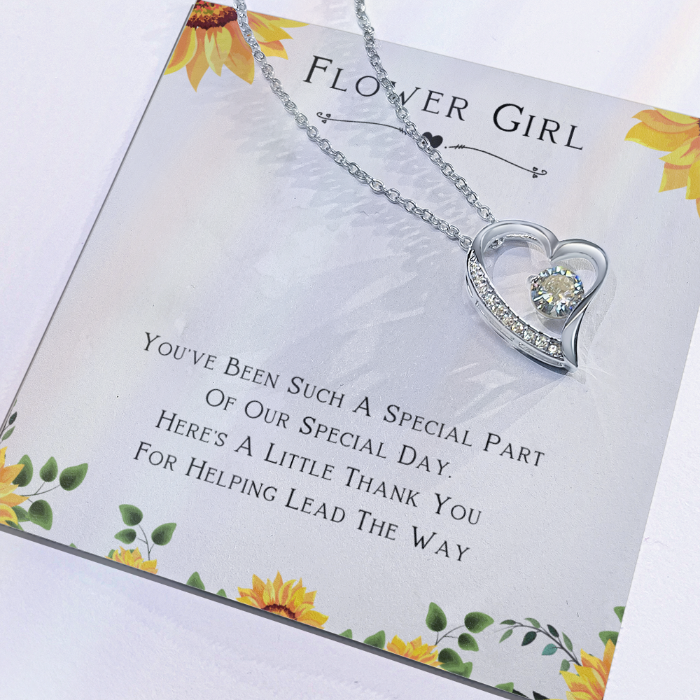 Best Gifts 305-Flower Girl Forever Love Necklace Heart Pendant with CZ Crystal Thank You Gift