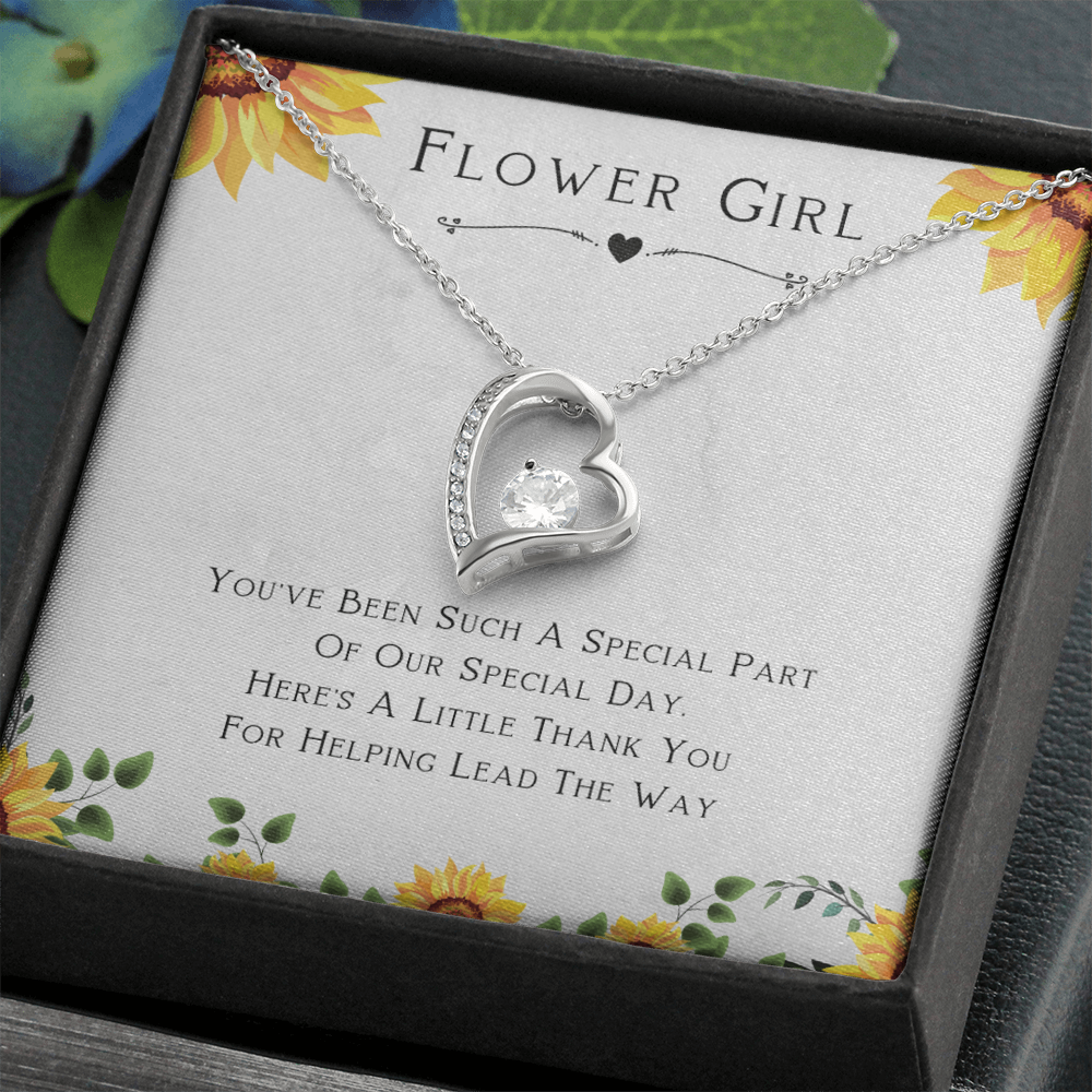 Best Gifts 305-Flower Girl Forever Love Necklace Heart Pendant with CZ Crystal Thank You Gift