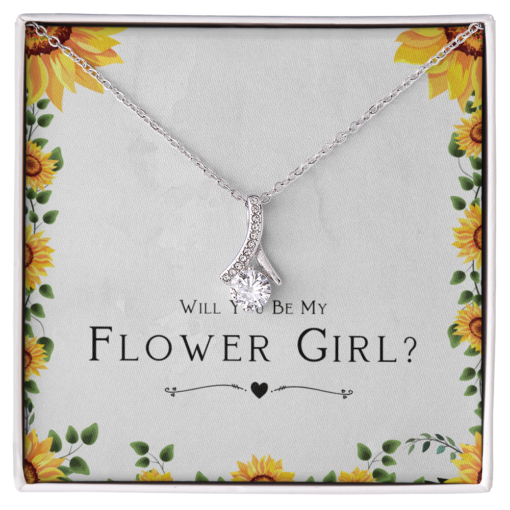 Best Gifts 305-Flower Girl Necklace Gift Will You Be My Flower Girl Ribbon CZ