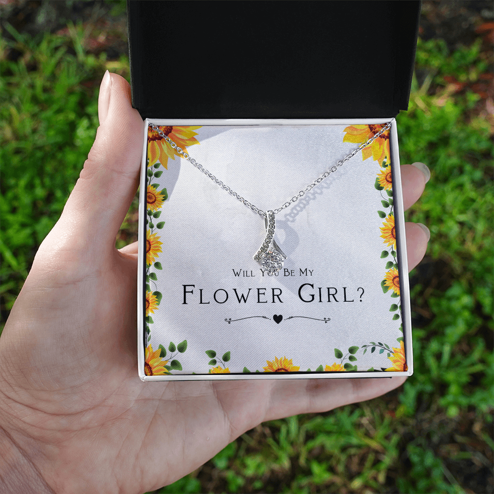Best Gifts 305-Flower Girl Necklace Gift Will You Be My Flower Girl Ribbon CZ