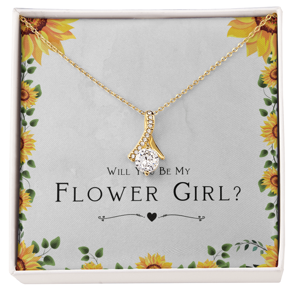 Best Gifts 305-Flower Girl Necklace Gift Will You Be My Flower Girl Ribbon CZ