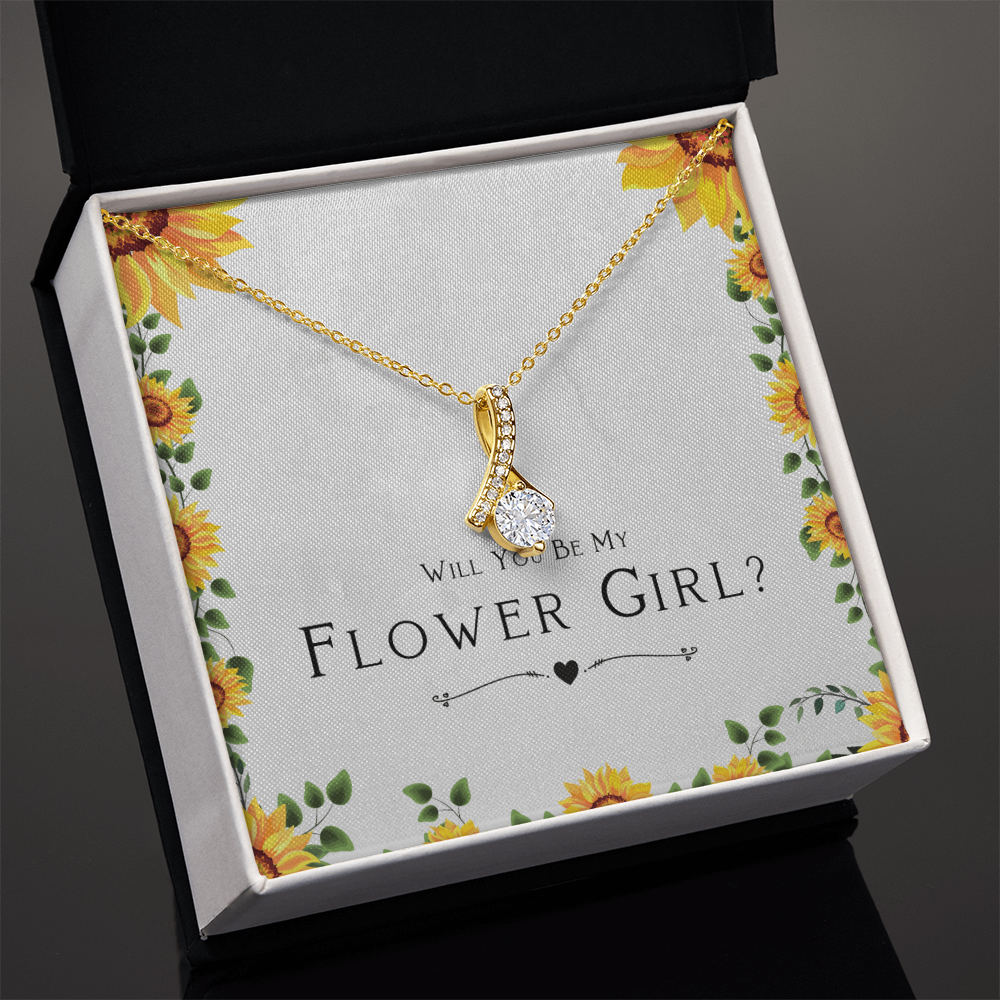 Best Gifts 305-Flower Girl Necklace Gift Will You Be My Flower Girl Ribbon CZ