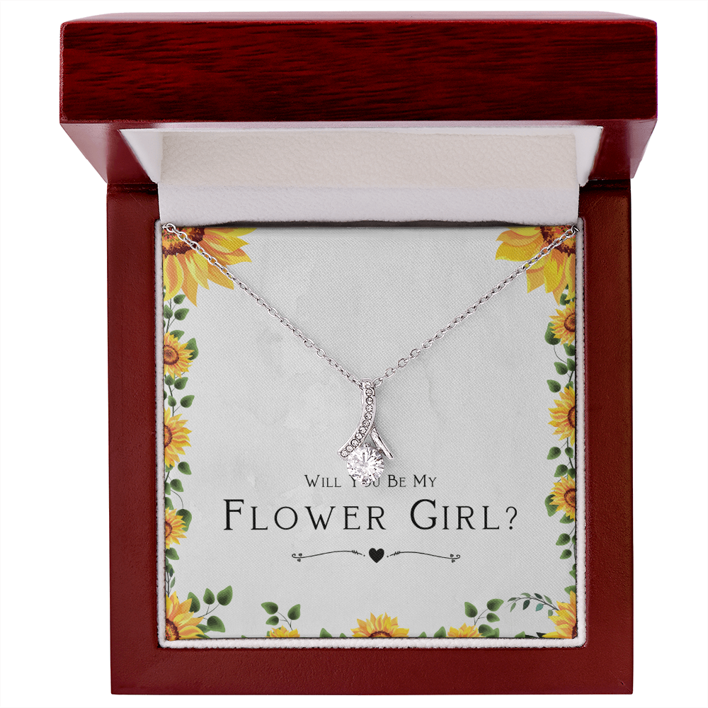 Best Gifts 305-Flower Girl Necklace Gift Will You Be My Flower Girl Ribbon CZ
