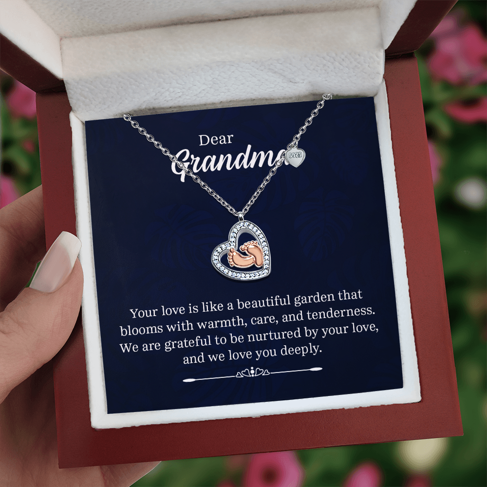 Christian Gifts 305-Grandma Baby Feet Heart Necklace Gift for Grandmother