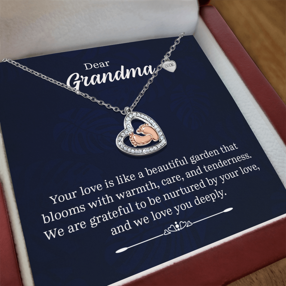 Christian Gifts 305-Grandma Baby Feet Heart Necklace Gift for Grandmother