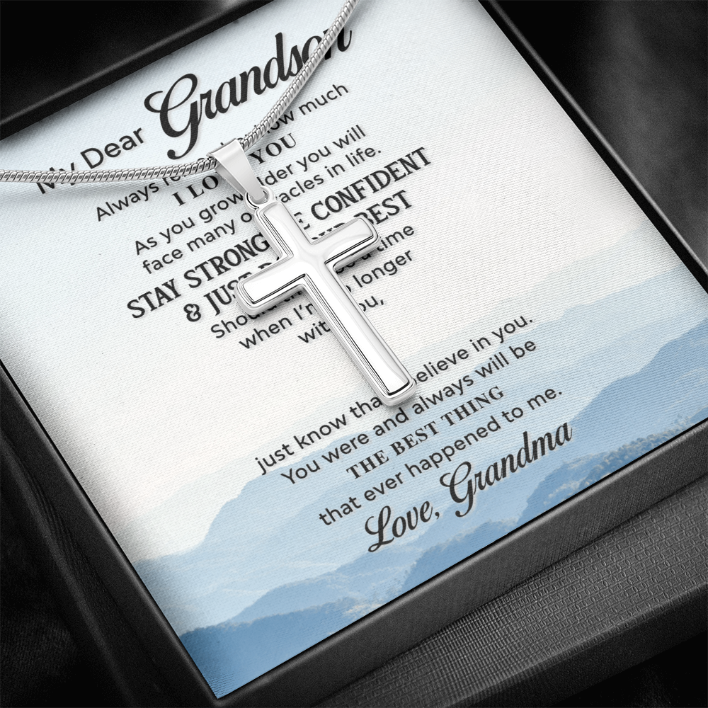 Best Gifts 305-Grandson Cross Necklace Gift from Grandma with Message 