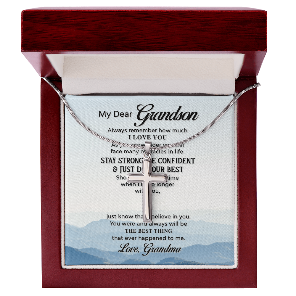 Best Gifts 305-Grandson Cross Necklace Gift from Grandma with Message 