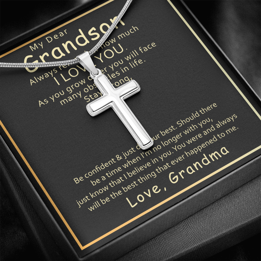 Best Gifts 305-Grandson Cross Necklace Gift from Grandma with Message Card