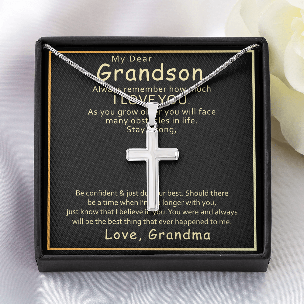 Best Gifts 305-Grandson Cross Necklace Gift from Grandma with Message Card