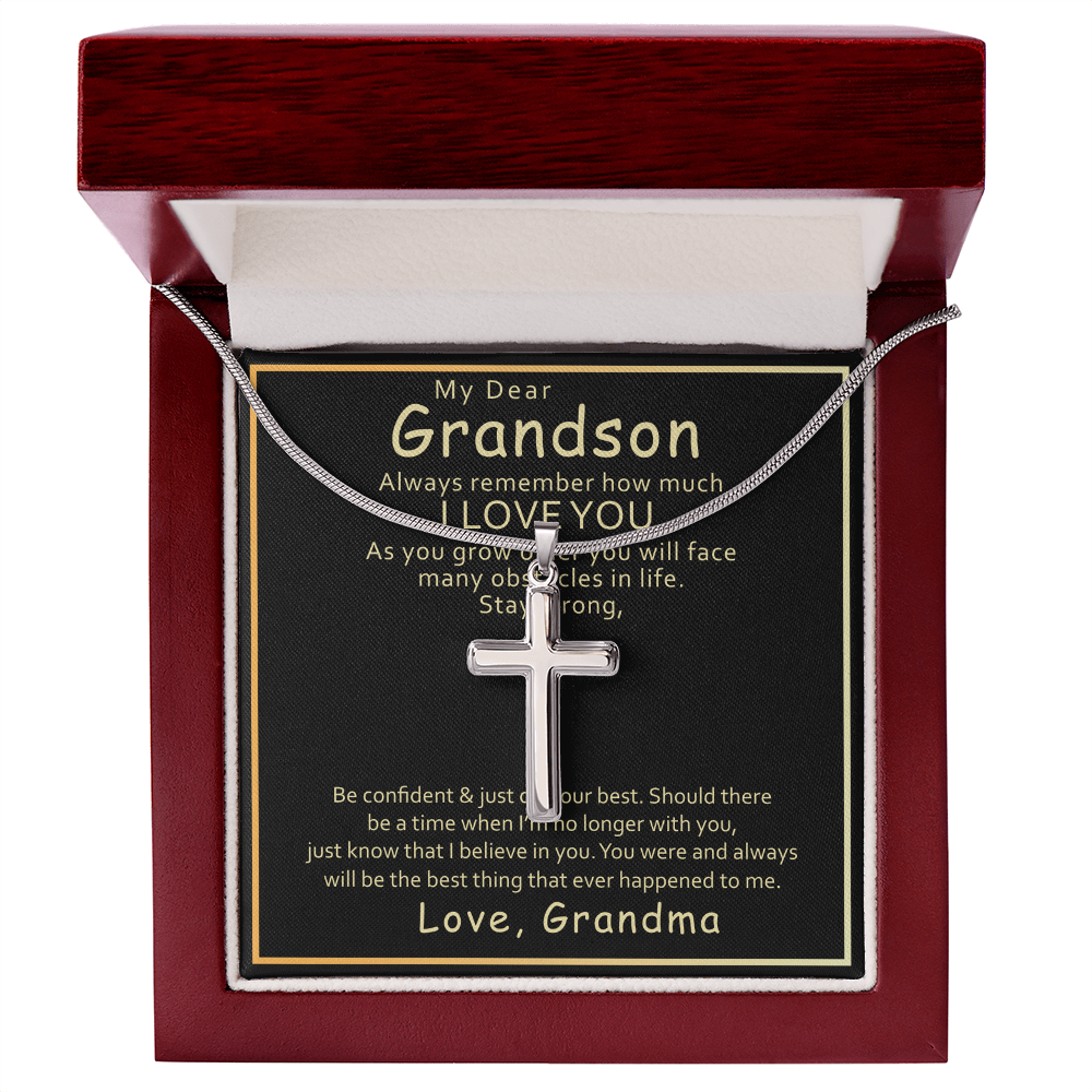 Best Gifts 305-Grandson Cross Necklace Gift from Grandma with Message Card