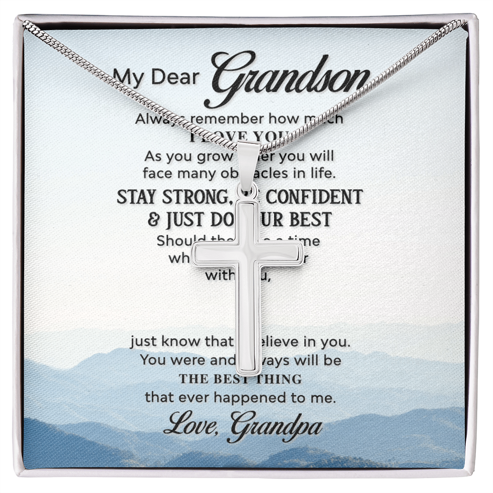 Best Gifts 305-Grandson Cross Necklace Gift with Full Quote from Grandpa