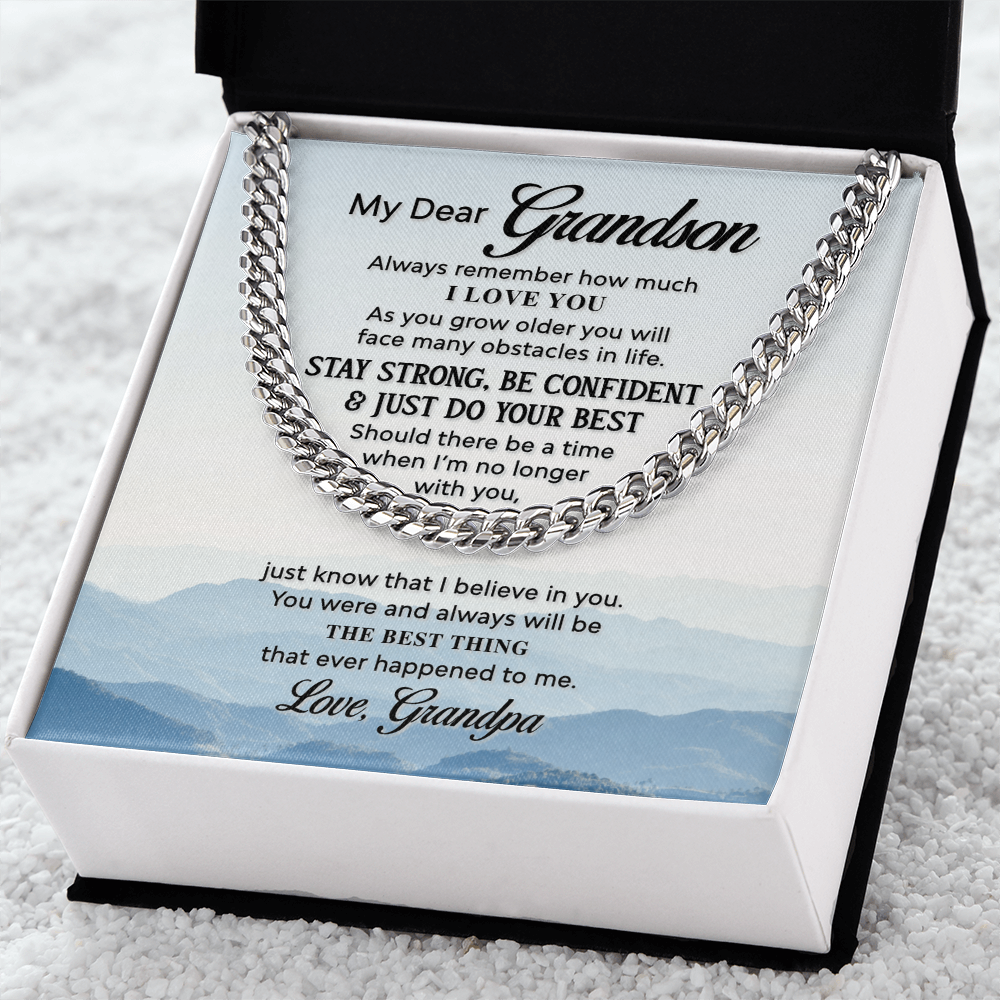 Best Gifts 305-Grandson Cuban Link Chain Gift from Grandpa with Message Card