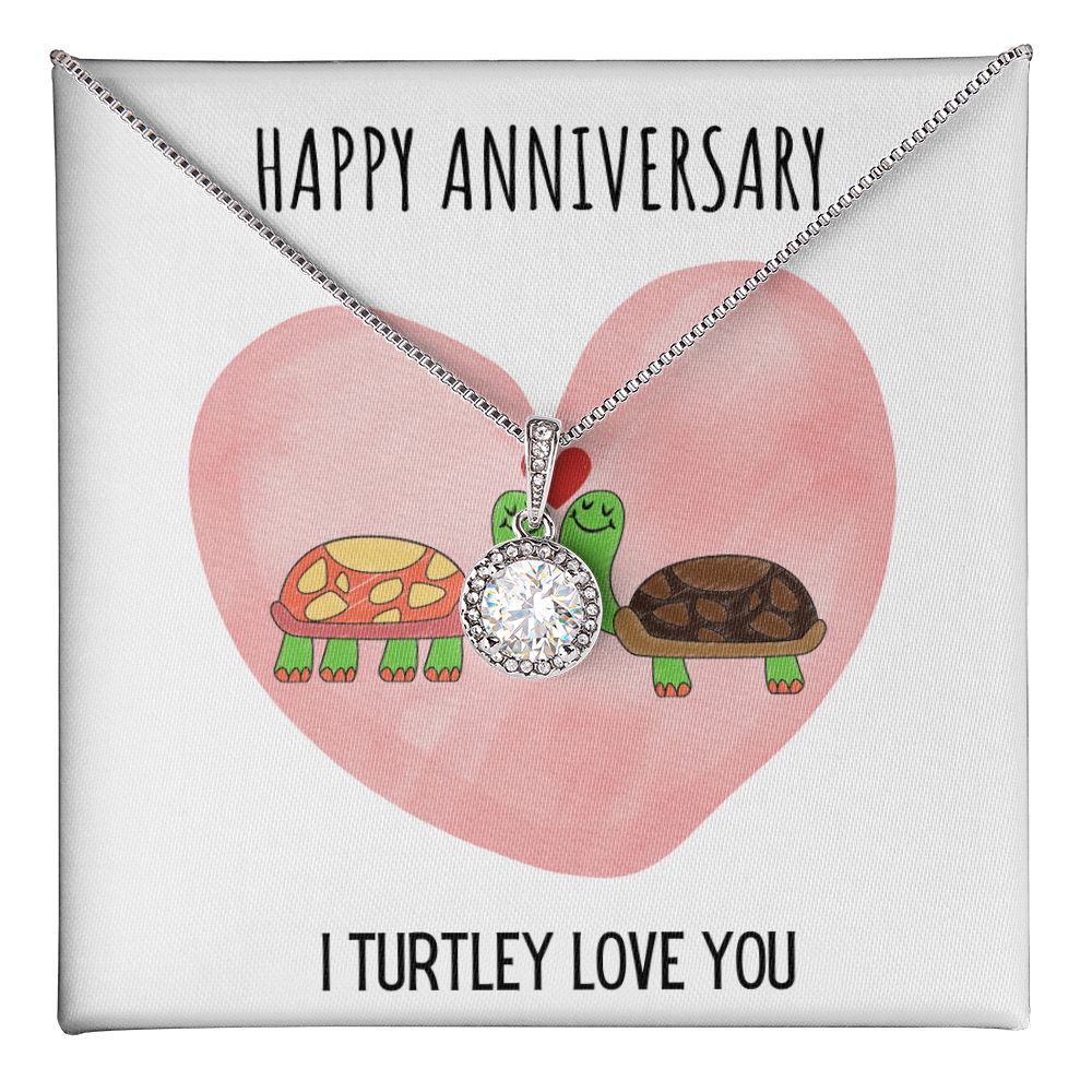 Best Gifts 305-Happy Anniversary I Turtley Love You Necklace 14k White Gold Plated CZ Pendant