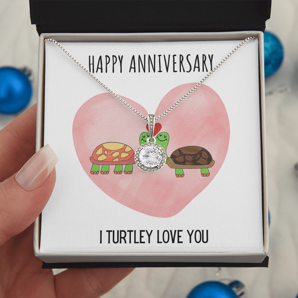Best Gifts 305-Happy Anniversary I Turtley Love You Necklace 14k White Gold Plated CZ Pendant