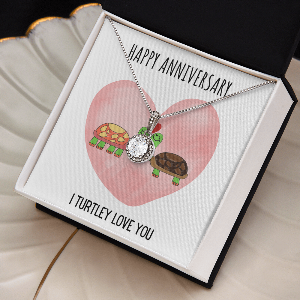 Best Gifts 305-Happy Anniversary I Turtley Love You Necklace 14k White Gold Plated CZ Pendant