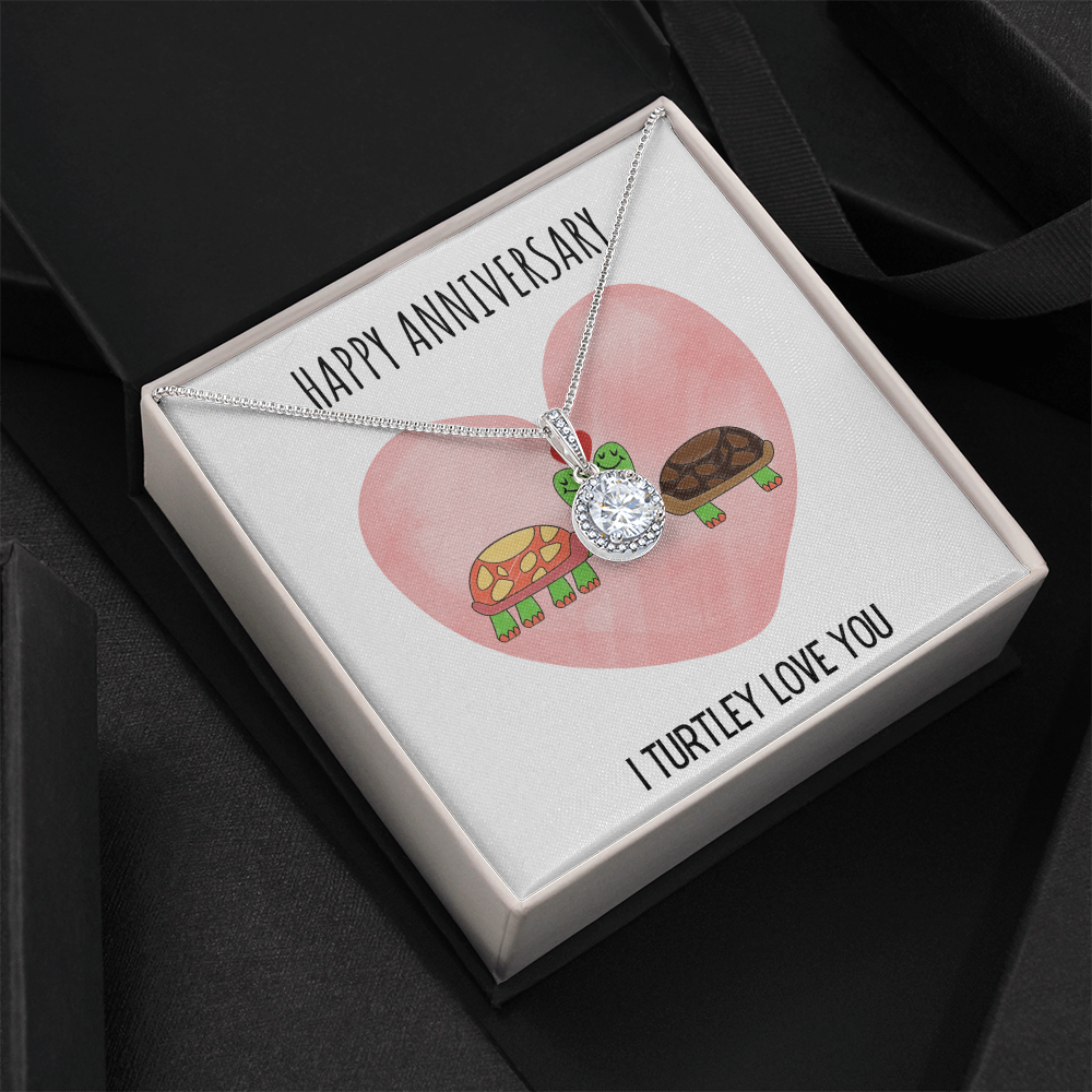 Best Gifts 305-Happy Anniversary I Turtley Love You Necklace 14k White Gold Plated CZ Pendant