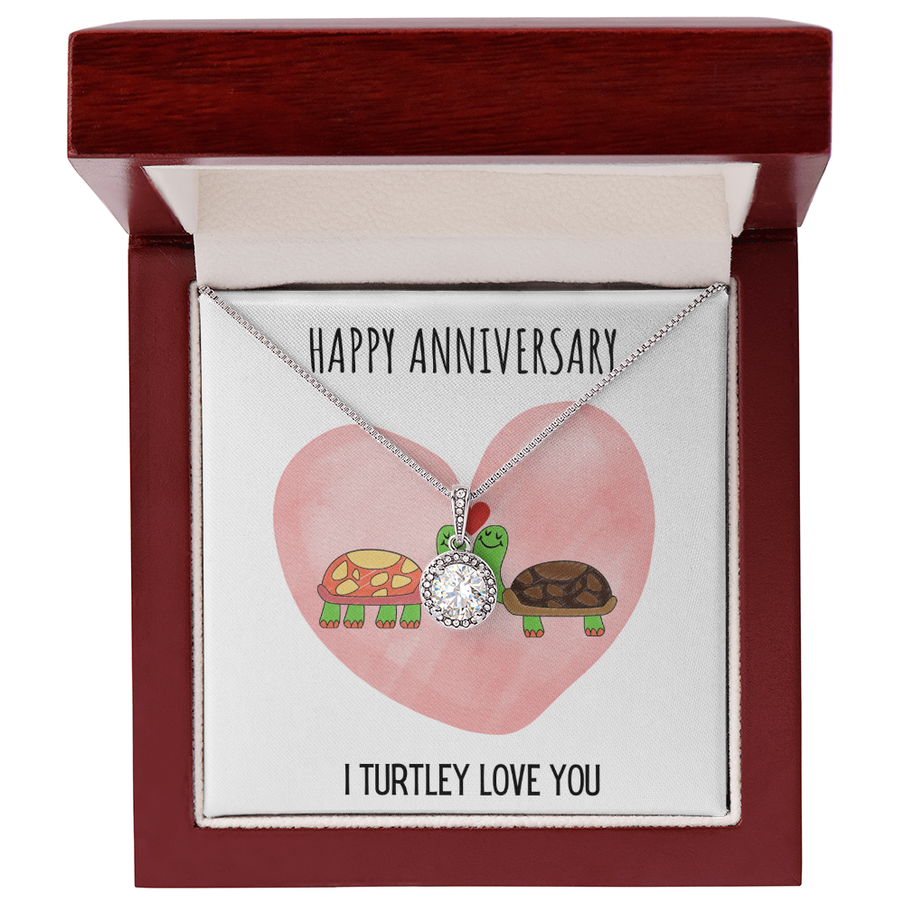 Best Gifts 305-Happy Anniversary I Turtley Love You Necklace 14k White Gold Plated CZ Pendant