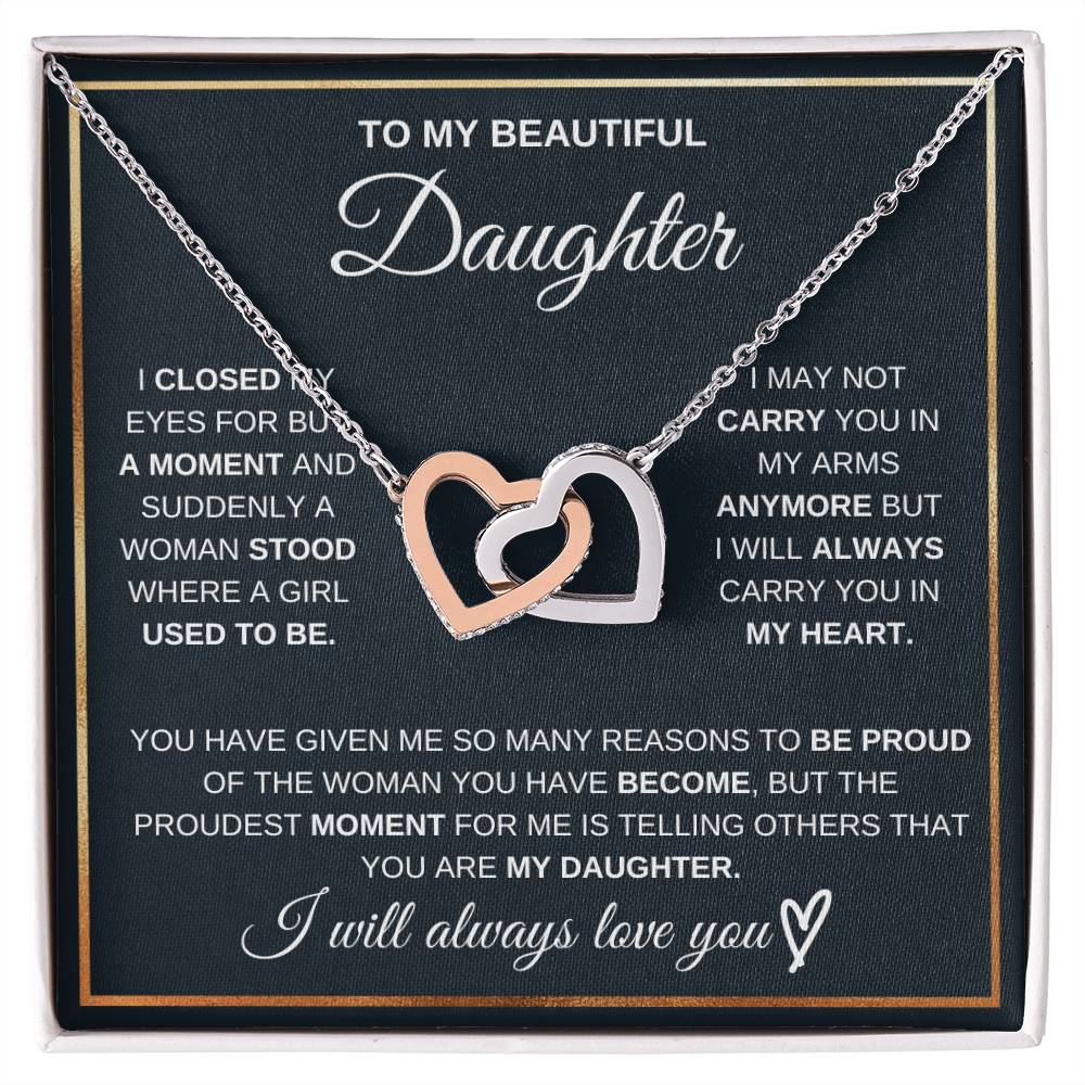 Christian Gifts 305-Proudest Moment Daughter Interlocking Hearts Necklace Gift from Mom or Dad
