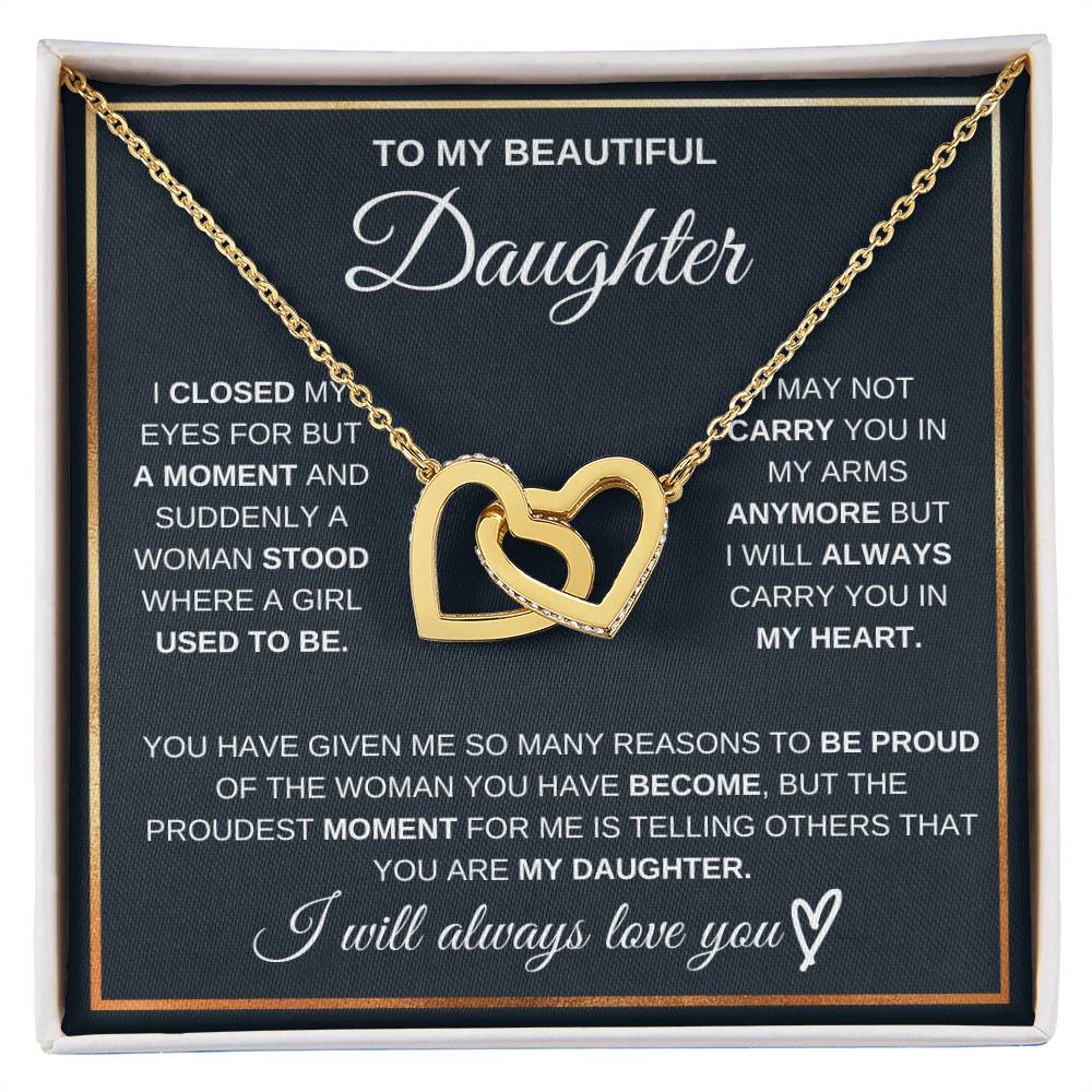 Christian Gifts 305-Proudest Moment Daughter Interlocking Hearts Necklace Gift from Mom or Dad