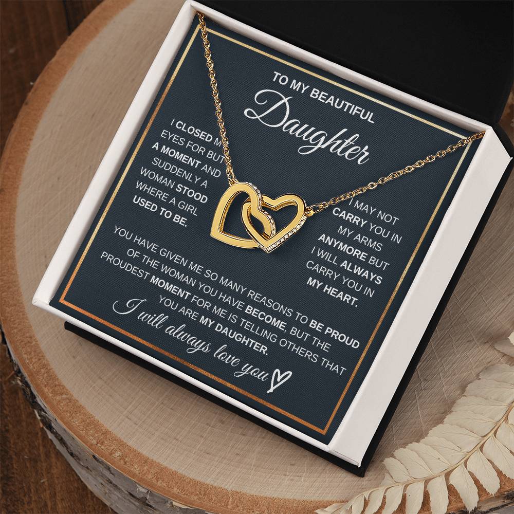 Christian Gifts 305-Proudest Moment Daughter Interlocking Hearts Necklace Gift from Mom or Dad