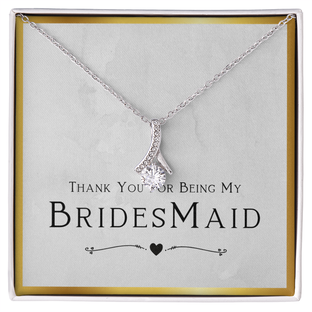 Best Gifts 305-Thank You Bridesmaid Necklace Gift – Elegant Ribbon CZ