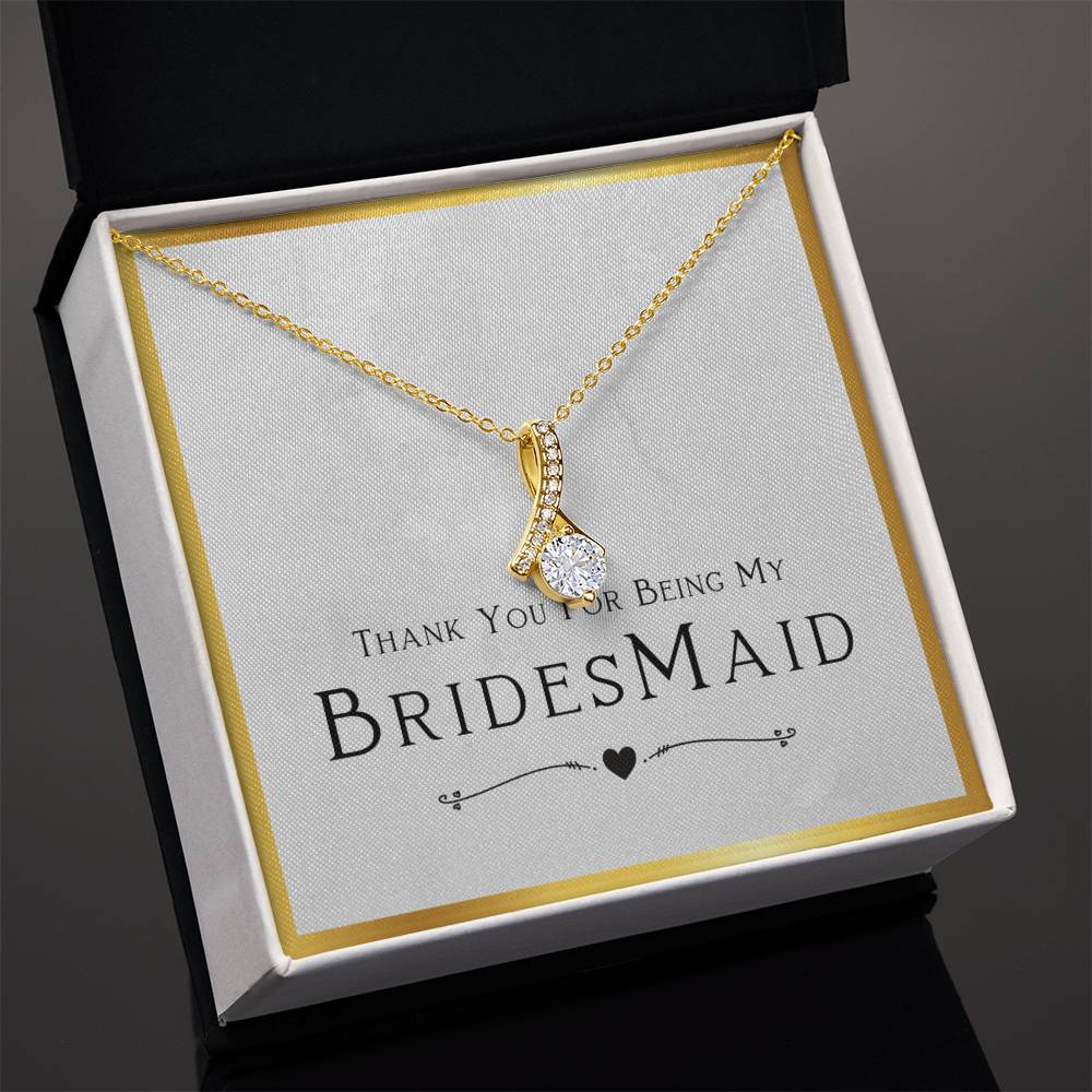 Best Gifts 305-Thank You Bridesmaid Necklace Gift – Elegant Ribbon CZ